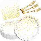 Gold Plates and Napkins Party Supplies 35 7inch disposable dessert plates for party, Gold Birthday New Years Party Decorations