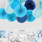 Light-Royal Navy-Blue White Party-Decorations Streamers - 14pc Boy Birthday Baby Shower Paper Lanterns Fan,Tissue Pom Poms,Honeycomb Balls,Bachelorette Bridal Wedding Engagement Decor Lasting Surprise