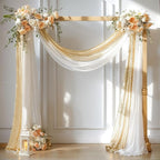 Wedding Arch Draping Fabric, 1 Panel 28" x19ft White Arch Drapes & 1 Panel 16" x19ft Champagne Sequin Fabric Drapes Arbor Backdrop Curtain for Wedding Arch Ceremony Bridal Shower Reception