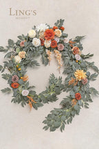 Ling's moment Fall 9FT Flower Garland for Backdrop Decorations - Wedding Arch Flowers, Eucalyptus & Rose, Artificial Floral Garland for Mantle - Sweetheart Table Decor for Ceremony, Terracotta