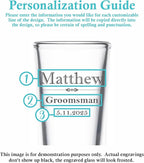 Custom Engraved Shot Glass – 2oz Tall Clear Glass – Personalized Gift for Wedding Party – Classic Etched Barware Keepsake for Groomsmen, Bridesmaids, and More (1)