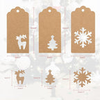 jijAcraft Christmas Gift Tags - 150Pcs Christmas Tags with String, Blank Kraft Paper Hollow Trees, Rudolph, Snowflake Shapes Holiday Labels for Xmas Party Favors, DIY Crafts, Jar