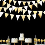 White and Gold Party Decorations Gold Beige White Fabric Triangle Pennant Banner Flag Bunting Garland for Graduation Wedding Birthday Bridal Shower Anniversary Engagement Baptism Party Supplies