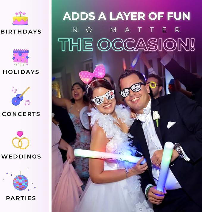 100 Orange Foam Glow Sticks - 16" Light Up Sticks for Wedding, Parties & Dancing