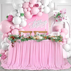 QueenDream Pink Chiffon Table Skirt 6ft Pink Table Cloth for Rectangle Tables Birthday Princess Girl Baby Shower Party