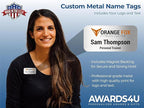 Custom Name Tag with Logo - Personalized Name Badge with Magnet Backing - Choose Your Size and Color (Silver Metal 3"x1.5" - Logo on Top)