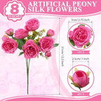 8 Bundles Artificial Peonies Flowers Boho Faux Flowers Arrangements Artificial Centerpiece Spring Bouquet Floral Wedding Decoration for Vase (Hot Pink)