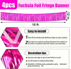 4 Pack 10 Feet Rose Red Foil Fringe Garland Metallic Tinsel Streamers Banner Wall Hanging Curtain Backdrop for Parade Floats, Wedding, Graduate, Mother's Day, Birthday Party Decoration