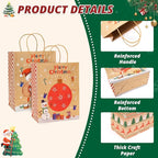 LYLIN 10Pcs Kraft Christmas Gift Bags, Christmas Tote Bags with Handles for Holiday, Reusable Xmas Treat Bags for Wrapping Gifts, Party Favors and Holiday Decor (5 Medium, 5 Small)