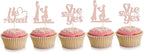 Sotpot 24PCS He Asked She Said Yes Cupcake Toppers With Heart Rose Gold Glitter for Wedding Bridal Shower,Wedding Engagement Party Cake Decorations