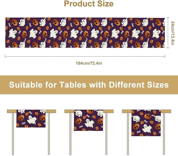 Halloween Table Runner,Ghost Pumpkin Halloween Table Runner for Kitchen Dining Table Decoration Home Party Decor 13x90 Inch