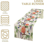 Vintage Bird Flower Table Runner Seasonal Spring Purple Wisteria Garden Plants Lavender Pink Florals Farmhouse Country Kitchen Dinner Runner Dining Table Decoration for Home Party Holiday 13"x70"
