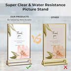 12 Pack Acrylic Sign Holder 4x6 Gold Frames, Wedding Table Number Holders Double Sided Vertical Clear Display Stand, Picture Holders for Tables, Menus, Flyers, Party and Office Decor