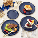 KIRE 175Pcs Blue Plastic Plates - Navy Blue Plates Disposable - 25 for Dinner 25 for Dessert 25 Pre Rolled Napkins with Gold Plastic Silverware and 25 Cups for Birthday Party/Wedding