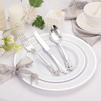 WDF 120PCS Silver Plastic Silverware - Heavy Duty Silver Plastic Cutlery Set - 40 Forks, 40 Spoons, 40 Knives, Perfect for Christmas Parties/Weeding