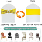 50 Pcs Sequin Chair Sashes Stretch Chair Bands Spandex Polyester Bows for Party Hotel Wedding Banquets Decoration -Gold