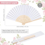 MCEAST 80 Pieces White Folding Paper Fans Wedding Fans Handheld Paper Fan White Bamboo Hand Fan Foldable Cool Favors with 80 Organza Bag for DIY Decor Wedding Party Favors Summer Guest