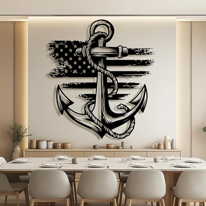 lunwall Metal Anchor Wall Decor, Anchor Metal Sign, Metal Anchor Decor, Anchor Metal Wall Art, Metal Nautical Wall Decor, Metal Wall Decor Coastal, Anchor Wall Decor (silver, 39L x 36W / 100 x 91 cm)