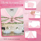 6 Panels Pink Ceiling Drapes for Wedding, 5ftx10ft Ceiling Drapes Cheesecloth Sheer Fabric Curtain Wedding Arch Draping Fabric Romantic Ceilings Decorations for Weddings Party Ceremony Stage