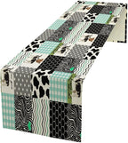 Cute Cow Print Table Runner,Farm Animals Honeycomb Plaid Stripes Cowhide Pattern Tablecloth Burlap for Hotel Indoors Outdoor Dining Room Kitchen Table Decor, 13x90in