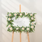 Dolicer 2Pcs 13Ft Artificial Eucalyptus Garlands with Flowers, Faux Floral Greenery Garlands Fake Flowers Vines for Wedding Table Centerpieces Arch Party Ceremony Backdrop Decor (White)