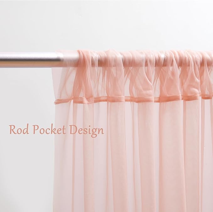 20×10ft Peach Tulle Backdrop Curtain with Lights String for Parties, Sheer Photo Curtain Backdrop Drapes for Wedding Party Photography Decorations