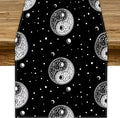 Mystical Celestial Table Runner, Vintage Bohemian Black Yin Yang Symbol Moon Stars Print Table Runner for Office Kitchen Dining Wedding Party Home Coffee Table, 13x90inch
