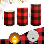 Silverstro Christmas Red Flameless Candles: Farmhouse Theme Flickering Real Wax Buffalo Check Decorative Candles with Remote - Home Party Bathroom Room Christmas Decorations - Set of 3
