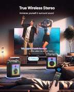 Karaoke Machine for Adults with 2 Wireless Microphones, Professional Bluetooth 5.3 Speaker, Portable Wooden Karaoke System with Bass/Treble Adjustable for Backyard, Home Party-Orange