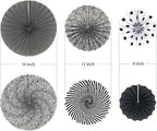 Party Hanging Paper Fans Set, Black Round Pattern Paper Garlands Decoration for Birthday Wedding Graduation Events Accessories, Set of 6
