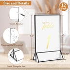 Floroom 12 Pack 4x6 Inch Clear Acrylic Sign Holders, Double-Sided Black Display Stand Picture Frames for Table Numbers, Menus, Flyers, Weddings, and Offices