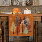 GEEORY Fall Watercolor Trees & Maple Leaves Table Runner 13x120 Inch, Rustic Farmhouse Autumn Thanksgiving Decor for Kitchen, Dining, Indoor/Outdoor Holiday Dinner Party Orange GT158-120