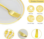 200pcs Gold Dessert Plates with Forks for 100 Guests-100pcs 7.5" Small Plastic Dessert Plates and 100pcs 7.4" Forks-Disposable Cake/Appetizer/Salad Plate for Wedding/Birthday/Party
