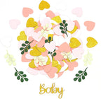 200PC Greenery Baby Shower Confetti Pink and Sage Green Baby Shower Decorations for Girl Eucalyptus Hearts Table Scatters for Its a Girl Party Decor Supplies