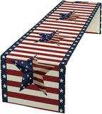 4th of July Table Runner, Patriotic Independence Day American Stars Stripes Flag Print Table Runner for Farmhouse Kitchen Dining Holiday Birthday Party, 13x90inch