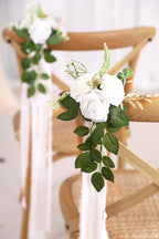 Wedding Aisle Decorations for Wedding Ceremony Set of 10 Pew Flowers for Church Chair Decorations Party Decor with Artificial Flowers Eucalyptus and Ribbons White