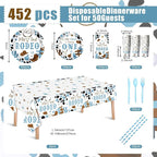 452 Pcs First Rodeo Decorations Boy, Blue Western Cowboy Paper Plates Napkins Cups Tablecloth Cutlery Straws for My 1st Rodeo Birthday Party Baby Shower Decorations Supplies for 50 Guests