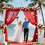 VOK Red Wedding Arch Draping Fabric 29in x 18Ft 4 Panels Sheer Chiffon Curtain Drapes Extra Long for Outdoor Wedding Ceremony Birthday Party Decoration