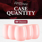 Smarty Had A Party 64 Glasses 12 oz. Solid Pink Elegant Stemless Plastic Wine Glasses, Disposable Drinkware, Plastic Wine Glasses for Parties