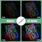 Jesus Loves You Neon sign Colorful Led Letters Sign Neon Light for Wall Decor Dimmable Jesus Light Up Sign for Home Christ Church Wedding Birthday Party Decor(USB Power)