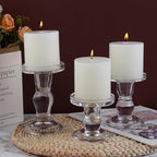 3-Piece Set of Glass Candlestick, Crystal Candlestick Holder Holder and Conical Candle, Christmas Candle Holder Decoration, Family Living Room Wedding Candle Holder (Clear)