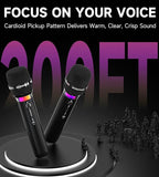 Wireless Microphone, Rechargeable Wireless Microphones with One-to-One Chip Connection and LED Lights, 40H Duration, 200FT Range Receiving, Less Latency Karaoke Microphone for Singing, Speech, Party