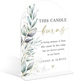 Acrylic Wedding Signs, Greenery Theme This Candle Burns in Loving Memory of, Memorial Table Sign for Wedding, Bridal Shower Table Decor with Stand, Engagement, Anniversary, Newlywed Event Supplies, 25