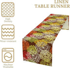Brown Dahlia Floral Table Runner, Seasonal Autumn Thanksgiving Pattern Print for Home Kitchen Table Decor Dining Coffee Room Party Decor 13x70 Inch