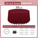 10 Pack Burgundy Round Tablecloths - 120 Inch, Polyester Table Cover for Round Table, Stain and Wrinkle Resistant Washable Fabric Tablecloth, Polyester Tablecloth for Wedding Banquet Parties