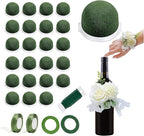 24PCS Round Floral Foam Blocks Holder Set Mini Flower Foam with Bouquet Accessories，Floral Wire, Plant Tape,Crafts Gift Ribbon