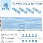 Aktor 4 Pack Light Blue Table Runner Boho Cheesecloth Table Runner Semi Sheer Gauze Fabric Runners for Wedding Birthday Baby Shower Party Boho Table Decoration（Light Blue）