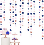46Ft Navy Blue Blush Circle Dot Garland Royal Blue Pink Rose Gold Hanging Paper Polka Dot Streamer for Gender Reveal Baby Shower Birthday Engagement Wedding Bridal Shower Anniversary Party Decorations