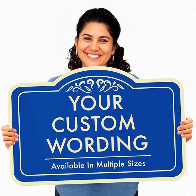 Custom Decorative Outdoor Metal Sign - Personalized Aluminum Driveway Sign, Waterproof, Made In USA - Design 1 Blue Steel 24x18 In