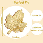 Set of 12 Maple Leaf Napkin Rings - Handcrafted Aluminum Napkin Holders for Cloth & Paper Napkins, Elegant Table Décor for Weddings, Thanksgiving, Christmas & Holiday Parties (Gold) - CLEENTABLE